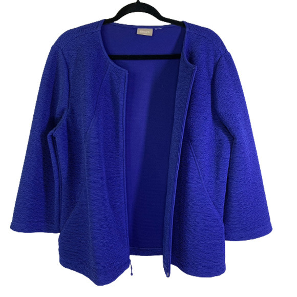 CHICO'S Cobalt Blue Textured Zipper Cardigan Sweater‎ - Picture 2 of 13
